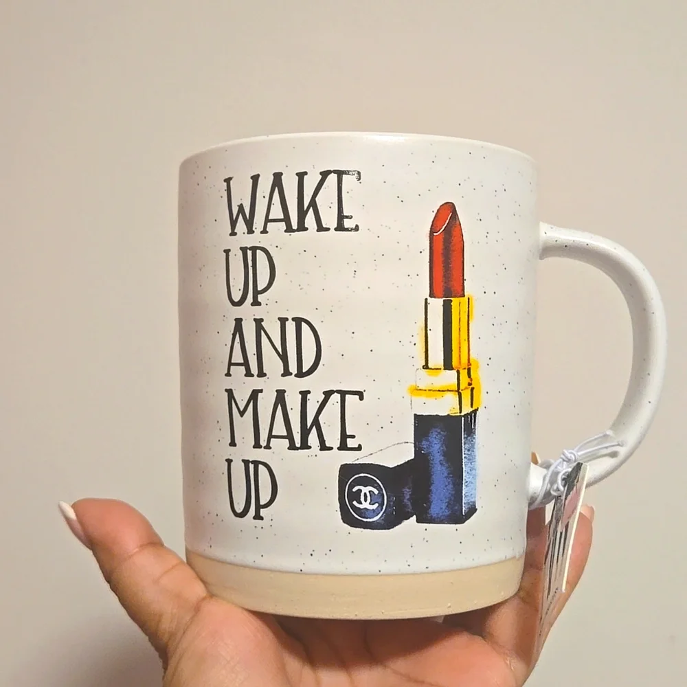 NWT mug WAKE UP AND MAKE UP, chanel lipstick on it - Picture 1 of 3